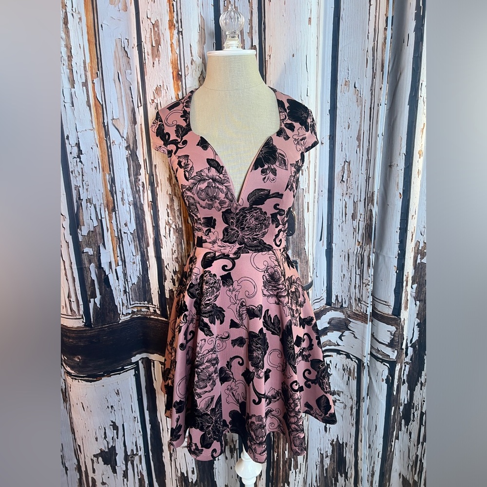 a'gaci Pink and Black Floral Mini Dress